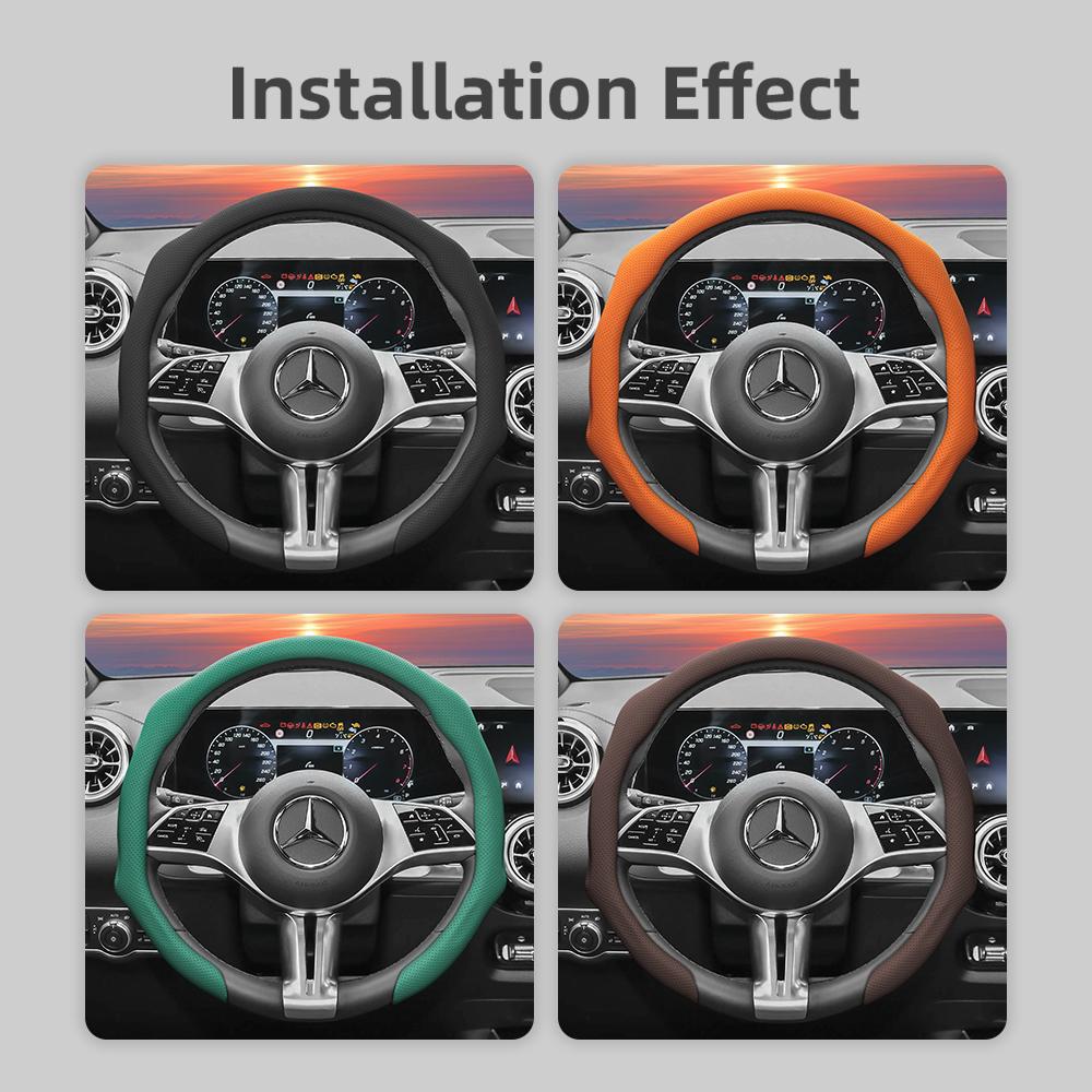 Suitable for Mercedes-Benz Perforated Leather Steering Wheel Cover, Non-Slip, Sweat-Absorbent, Breathable, Integrated Protective Case V G S a E C