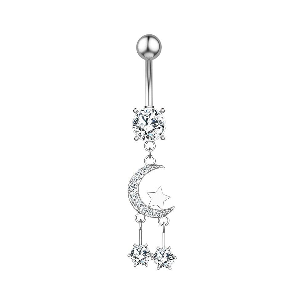 1pcs Moon Belly Button Rings 316L Steel Zircon Pendant Navel Piercing Ring for Women Body Belly Piercing Jewelry Silver Color