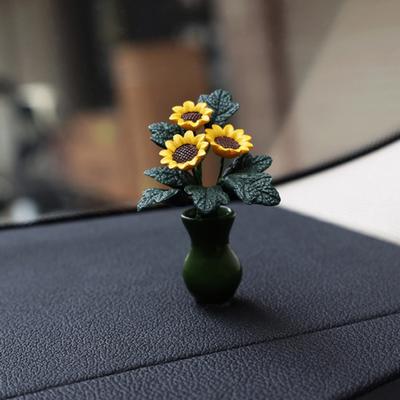 Keraminė automobilio puošmena Mini saulėgrąžos bonsai vazonėlis Juoda puošmena Retro automobilio centrinės konsolės dekoravimo aksesuarai
