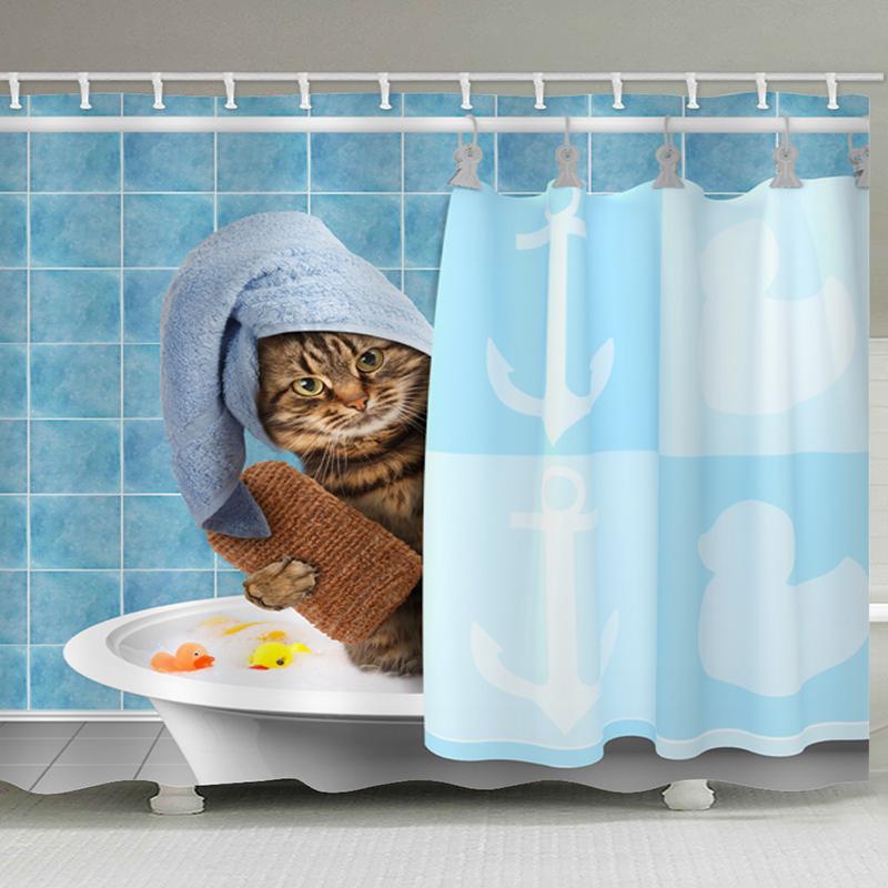 Cool Cat Shower Curtain Set Man Cave Bathroom Decor Awesome Hero Unicorn Shooting Fire Blue Polyester Fabric 12 Hooks Included