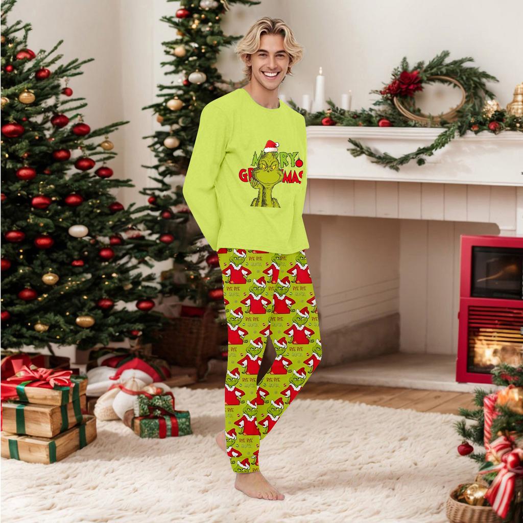 Різдвяні принти Сімейний парний комплект Топи з довгим рукавом+Штани Сімейні парні комплекти