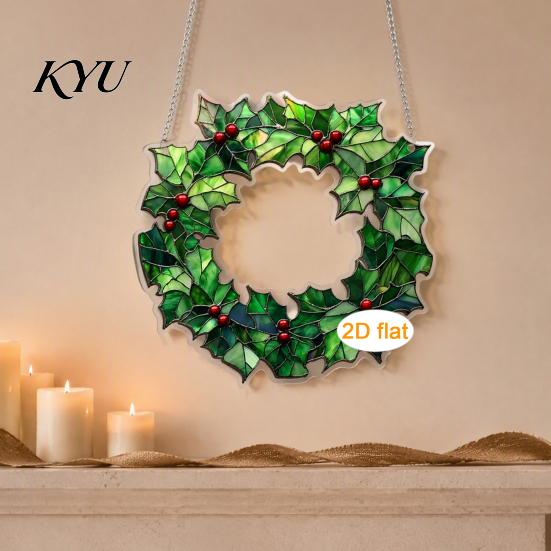 Christmas Tree Accessories Acrylic Garland Pendant, Double-sided Wreath Hanging Ornament, Lightweight Ornaments Decor with Lanyard for Holiday