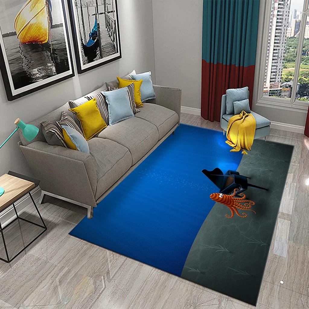 3D Ocean Themed Funny Octopus Carpet For Home Bedroom Decorative Living Room Bathroom Entrance Non-Slip Kitchen Carpet