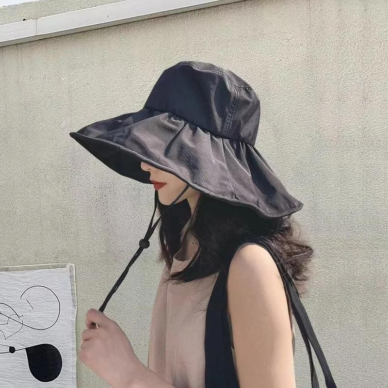 Summer Travel Sun Protection Hat Women Simple Solid Color Outdoor Casual Versatile Large Brim Sunshade Fisherman Cap Breathable