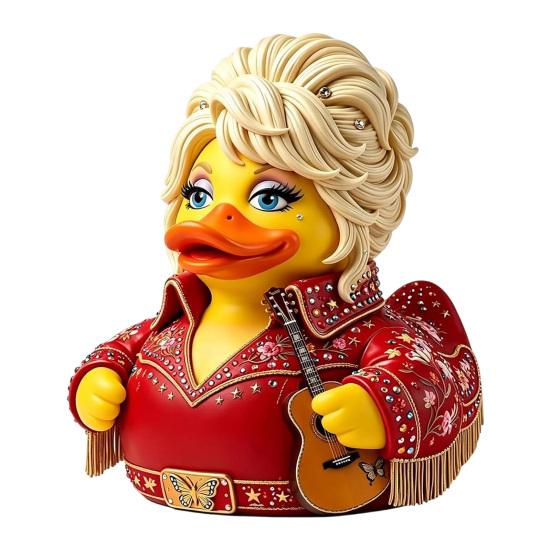 Artistic Resin Animal Statue Parton Memorial Duck, Dolly Duck Figurine, Country Music Statue, Guitar-Themed Small Desktop Display Piece Decorative