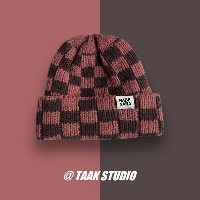 Damrutig stickad ullmössa, Koreansk & Japansk stil, Höst/Vinter, Stor passform, Ansiktsförminskande, Julutgåva