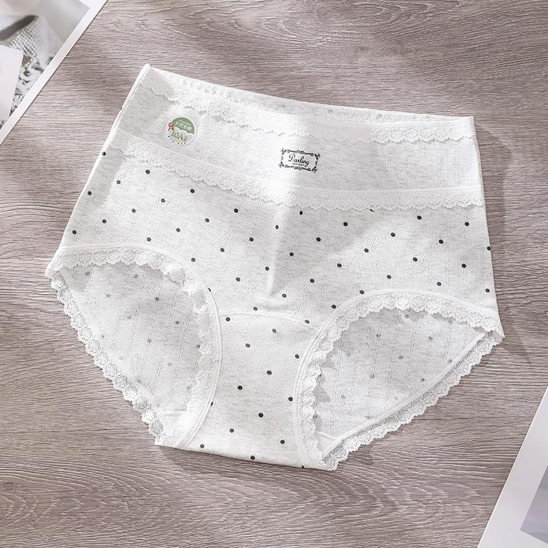 Plus Size Ladies Spring and Autumn Vintage Polka Dot Color Cotton 10A Antibacterial Cotton Crotch High Waist Triangle Briefs