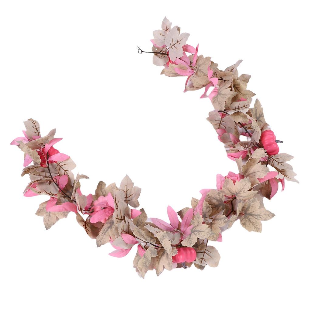 Pink Pumpkins Fall Garland Maple Leaves Thanksgiving Table Centerpiece Autumn Decoration for Home Porch Fireplace Outdoor