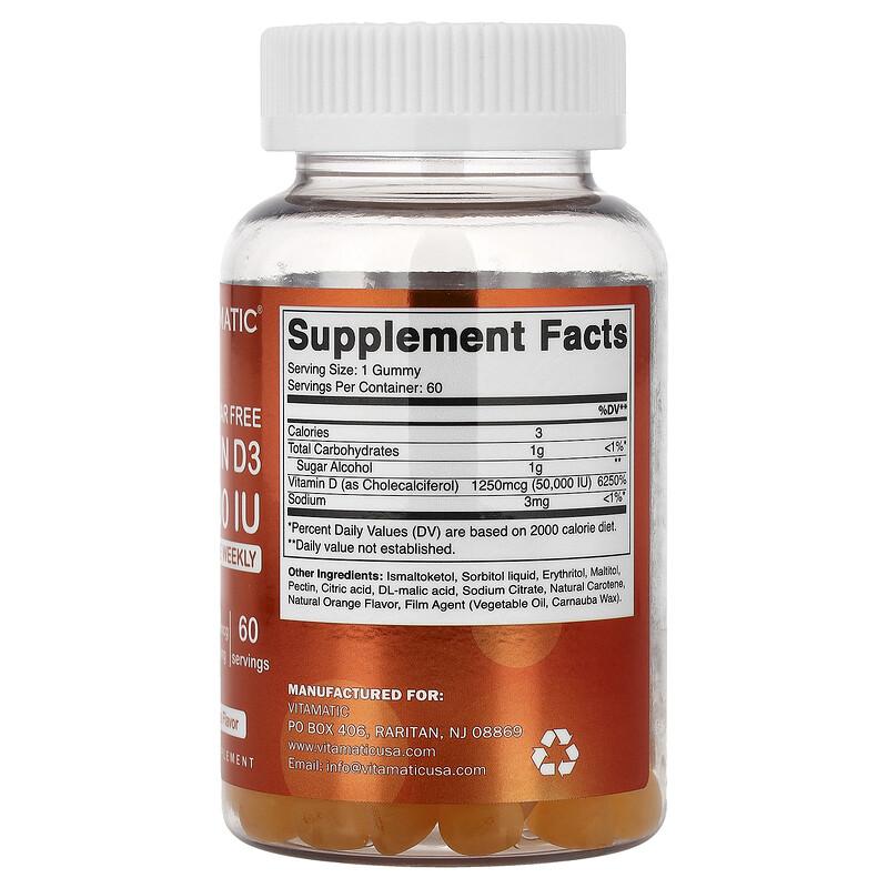 Vitamin D3 Gummibärchen, Natürliche Orange, 1.250 mg (50.000 IE), 60 Gummibärchen