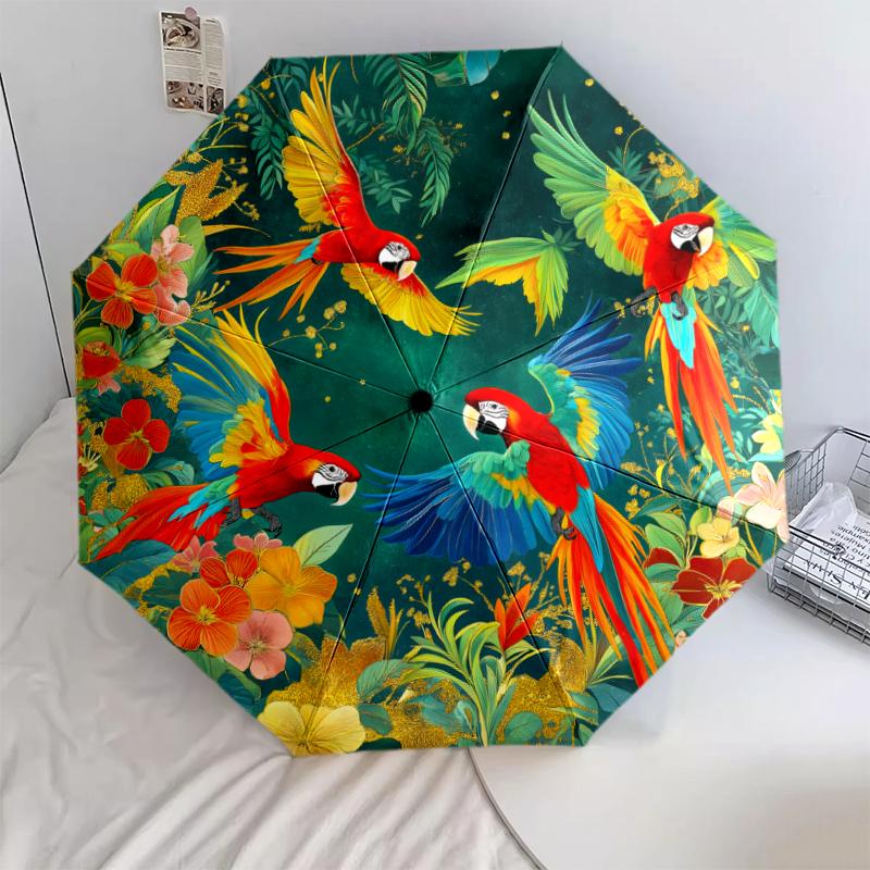1 PC Automatic Folding Umbrella - Macaw Pattern, Portable & Foldable Design with 8 Ribs, Christmas Birthday Gifts