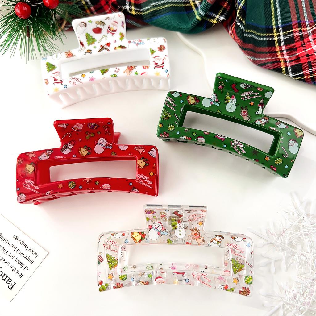 1/4pcs Christmas Theme Hair Clips, Snowman Santa Reindeer Print Fashion Jaw Clip for Party Prom Women, Christmas Claw Clip