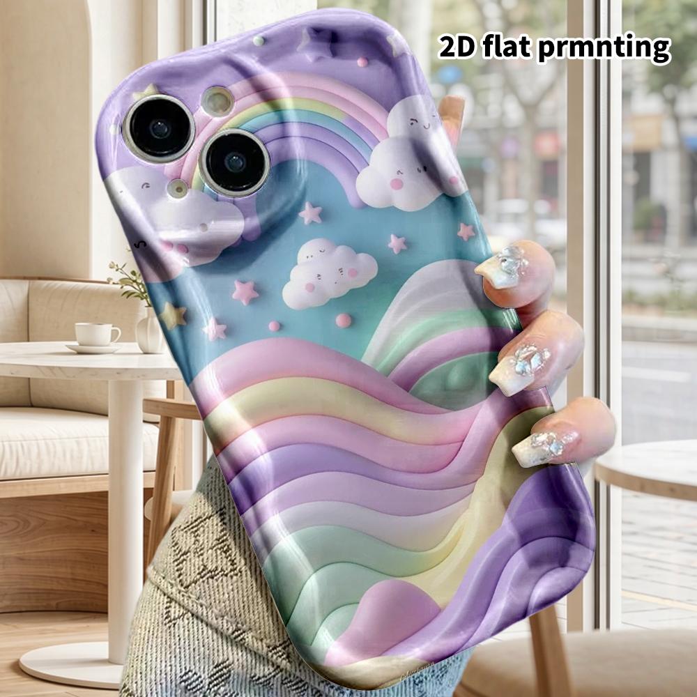 Phone Case: 2D Flat Design Fits iPhone 18, 17, 16, 15, 14, 13 Pro Cases, Rainbow Waves, Pink-purple Glitter Sea, Christmas and Halloween Gifts