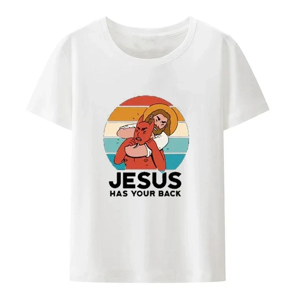 High Quality Short Sleeve Top Not Today Satan Jesus Vs Satan in O-Neck T Shirt UnisexShort Sleeve Tees Shirt