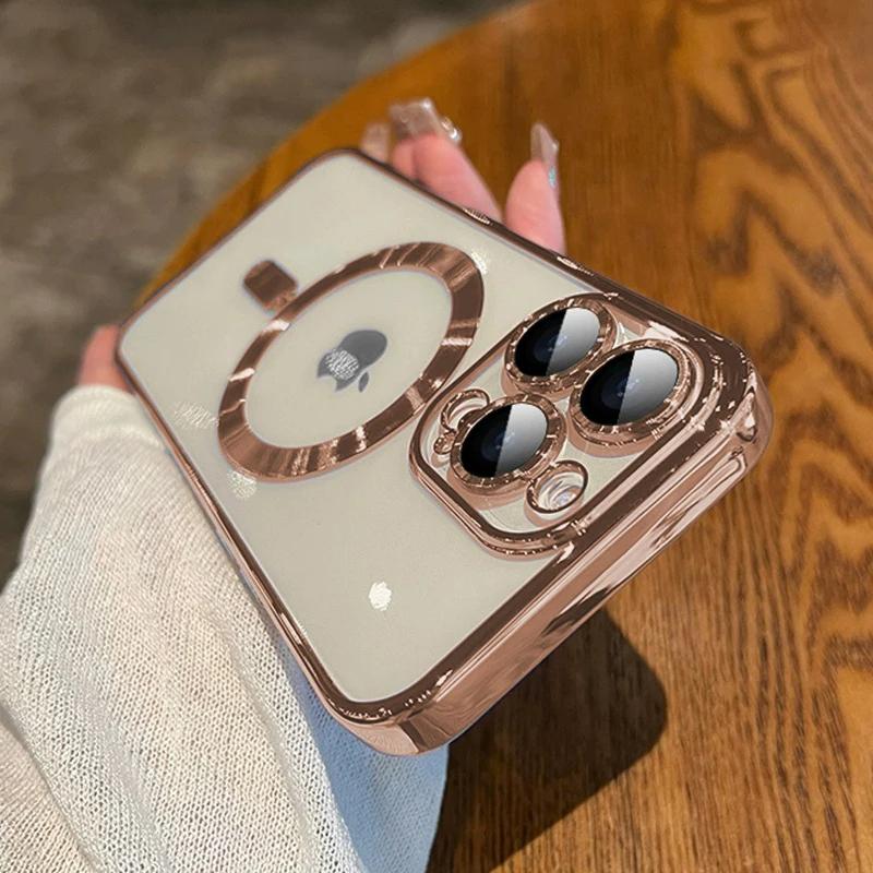 Luxury Plating Clear Magnetic For Magsafe Case For iPhone 15 14 13 12 11 Pro Max Plus Magnetic Wireless Charge Shockproof Cover