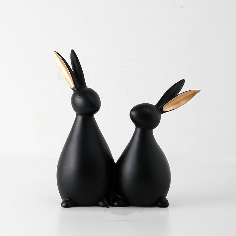 Resin Rabbit Figurines for Home Decor (Set of 2 pc, Black Color)