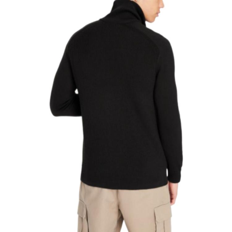 Armani Exchange Solid Color Stand Collar Zip Long Sleeve Knit Sweater Men Sweater Black 6LZE2X-ZM1LZ-1200