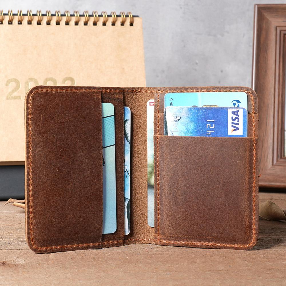 Genuine Leather Card Holder for Men and Women Slim Mini ID Credit Bank Card Case with 5 Card Slots Durable Unisex Leather Card Wallet