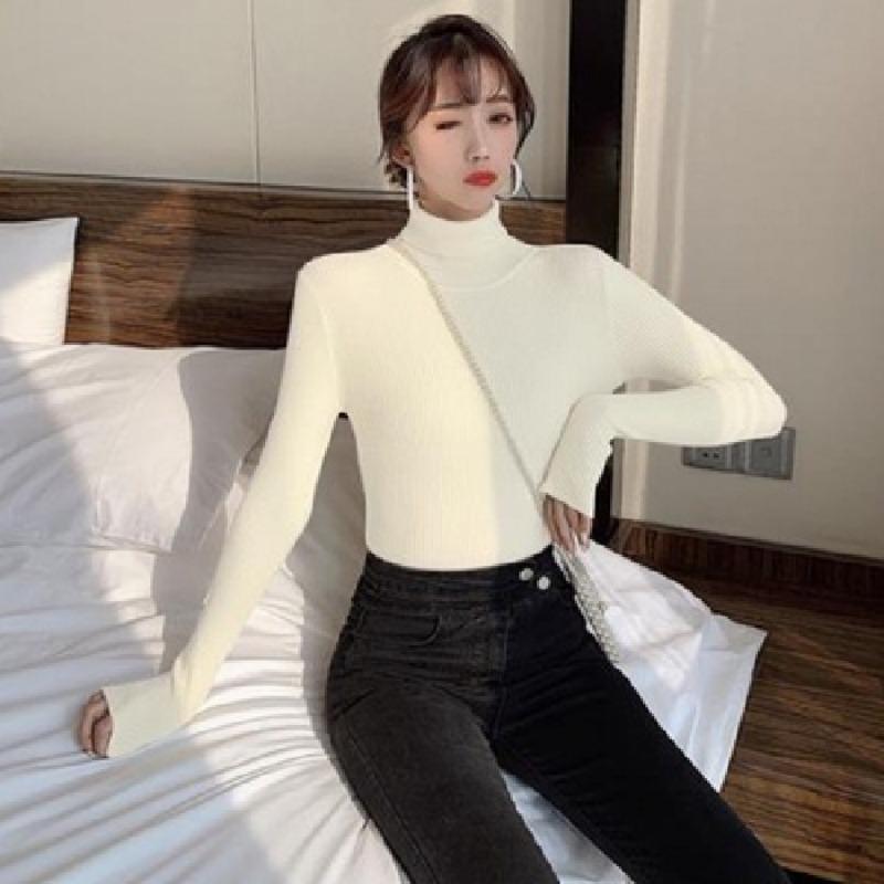 

Autumn and winter new turtleneck sweater solid color long-sleeved top slim-fit knitted sweater trendy bottoming shirt women average size белый