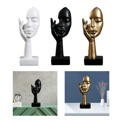 Modern Simple Creative Women Face Art Statue Abstract Character Resin Ornament for Office Study Room Living Room Bedroom Decor
