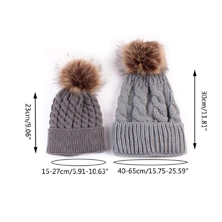 Pom Pom Hat in Matching Style for Parent Children Knitted Caps in Solid Color