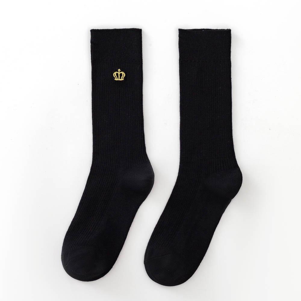 

Женские носки в стиле колледжа, Носки до середины икры с вышивкой в виде короны, Однотонные универсальные носки до икры, Женские хлопковые носки 1 pair чёрный