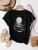 Womens Tshirt with A Printed PatternThe Bright Moon Rises Over The SeaSummer Comfortable Fabric Casual ShortSleeve Tops