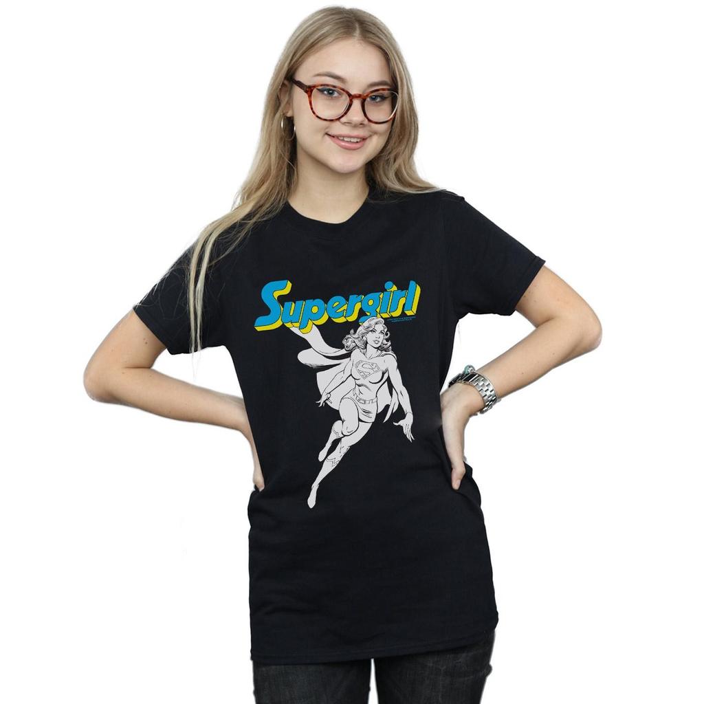 DC Comics Womens/Ladies Supergirl Mono Action Pose Cotton Boyfriend T-Shirt