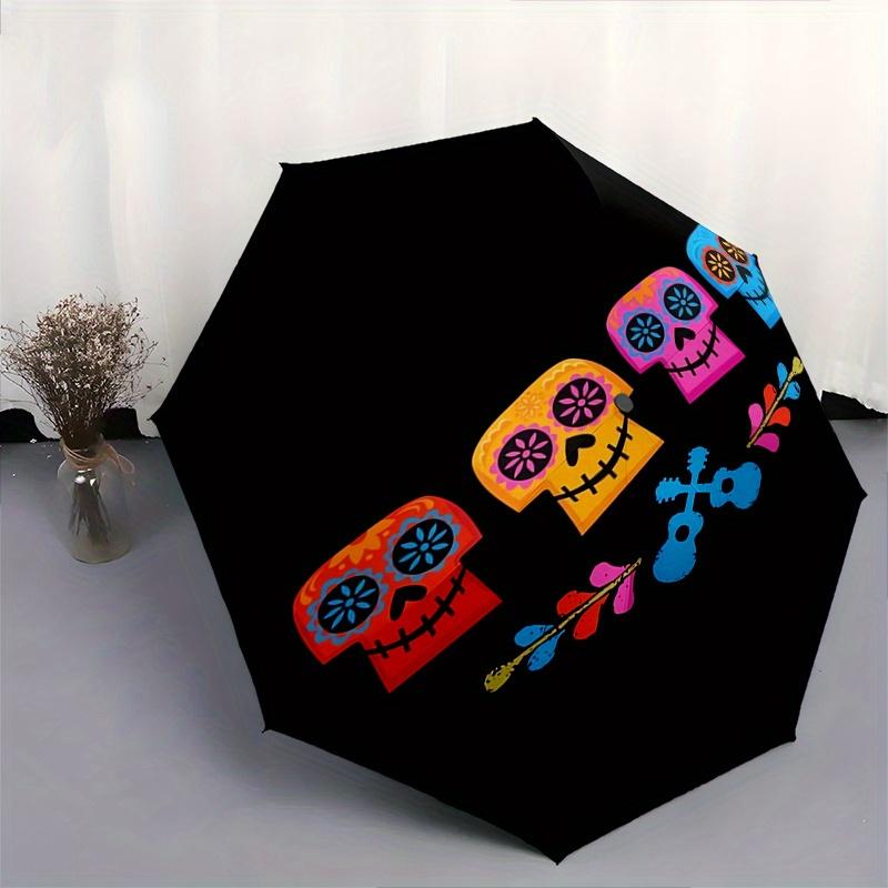 1pc Sugar Skulls,CoCo Automatic Folding Umbrella: Compact 8 Bone Design Cartoon Outdoor Travel Companion, Business Umbrella, Christmas Valen