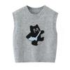 Kaslead New Women clothes Western Style Towel Embroidery Stickers Cartoon Kitten Pattern Pullover Vest Sweater