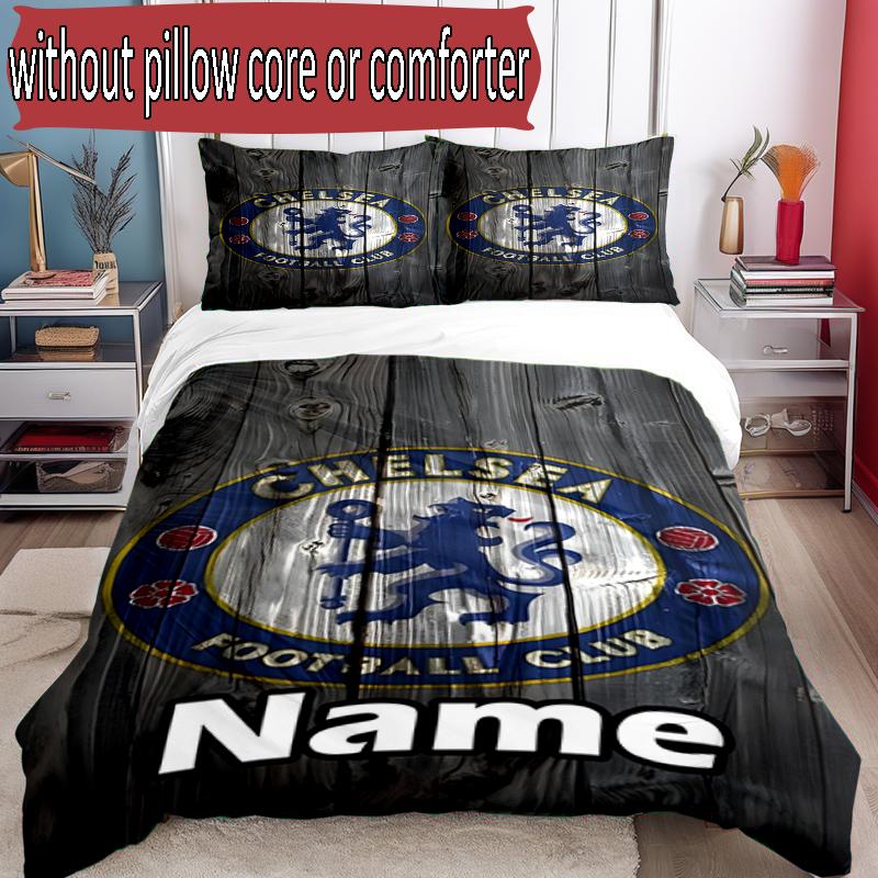 3pcs Duvet Cover Set (1*Duvet Cover + 2*Pillowcase, Without Core), Custom Name Chelsea F.C Pattern Bedding Set, Home Bedroom Decor Gift