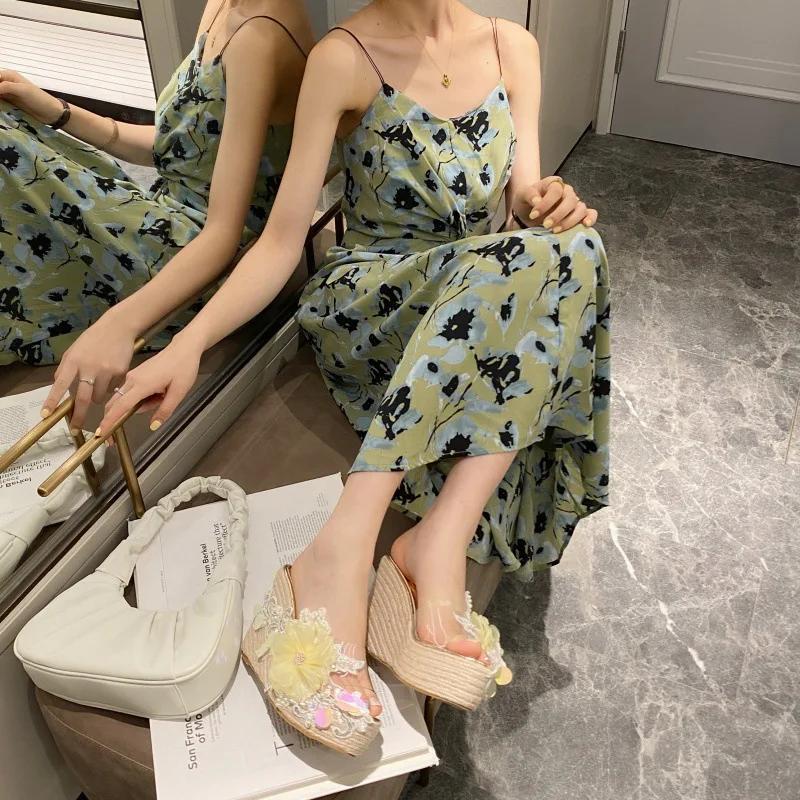 Fashion New Summer Flower Decoration Platform Wedges Sandals Women Fashion Silver High Heels Female Summer Gold Shoes Size 34-40