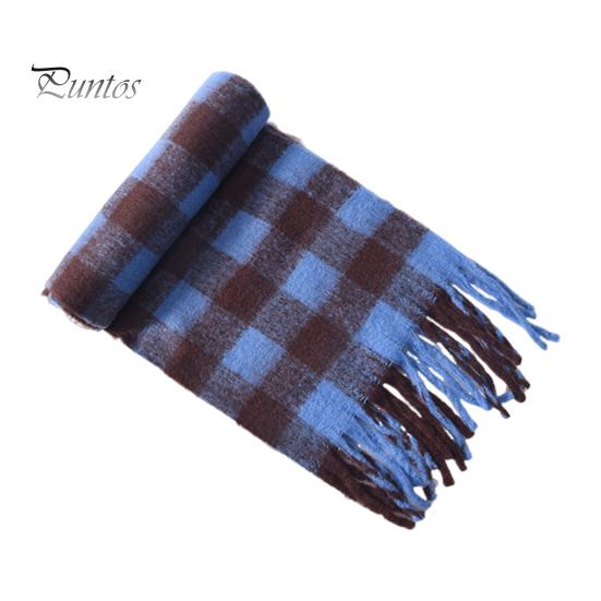 

Женский шарф с принтом в клетку и кисточками, вязаный шарф с имитацией кашемира, теплая шаль, зимний аксессуар L синий