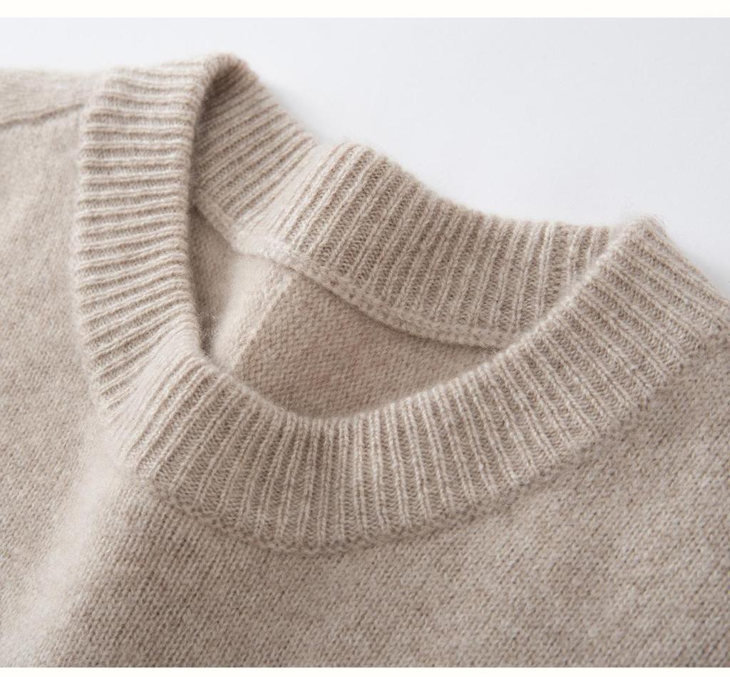 Loose-Fit Cashmere Sweater: Mid-Length, Short-Sleeve, Round Neck, Slim Fit, Autumn/Winter Knitwear