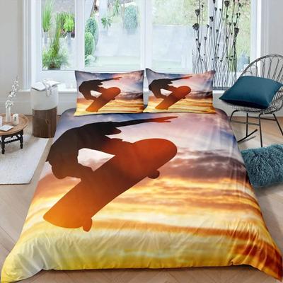 Skateboard Duvet Cover Set King/Queen Size Boys Kids Extreme Sports Bedding Set Youth Hip Hop Style Sunset Polyester Quilt Cover