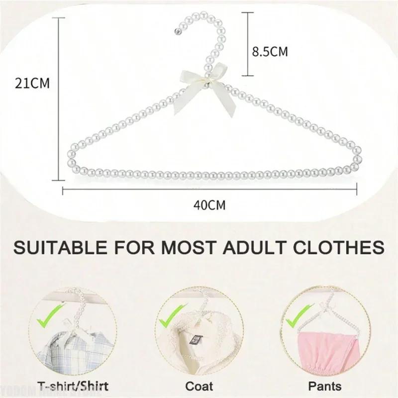 5pcs Elegant Pearl Bead Bow Hanger 40/30cm Adult Kids Clothing Organizer Wedding Dress Coat Rack Space Saving Wardrobe Storage