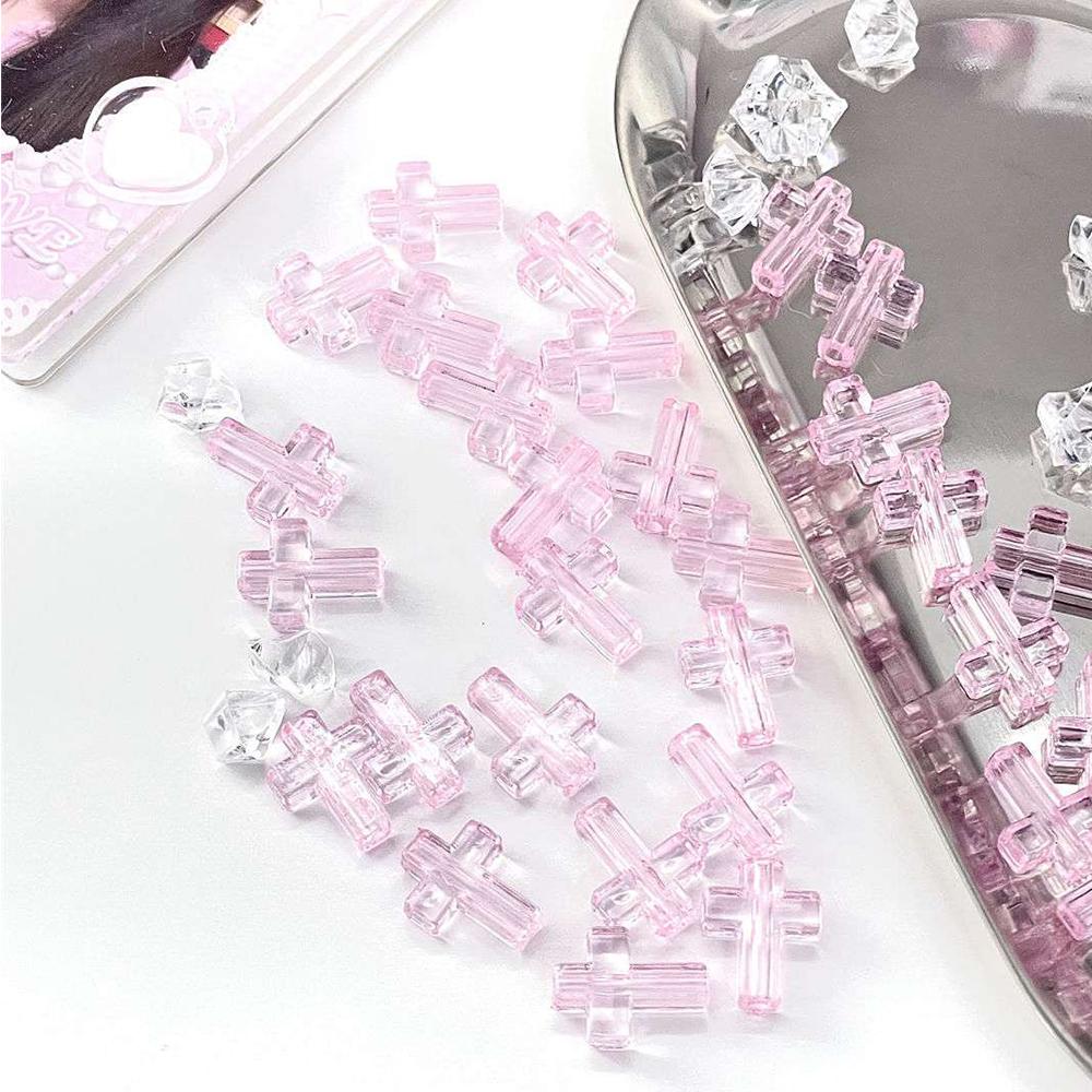 11PCS 1D Resin Pink White Cross Bead Handmade Decor Material Card Cover Decor Cartoon Packaging DIY Accessories Sewing Supplies