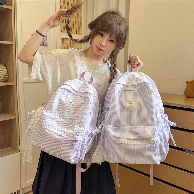 Striped Backpack, Student Schoolbag, Commuter Large-capacity Backpack