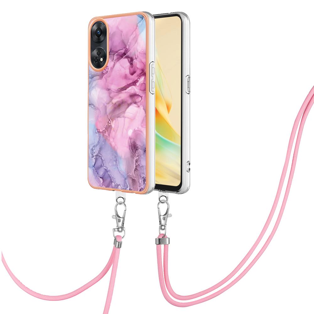 

YB IMD Series-18 Style E for Oppo Reno8 T 4G Marble Pattern Design Phone Case Electroplating 2.0mm TPU IMD Phone Cover with Lanyard Rose
