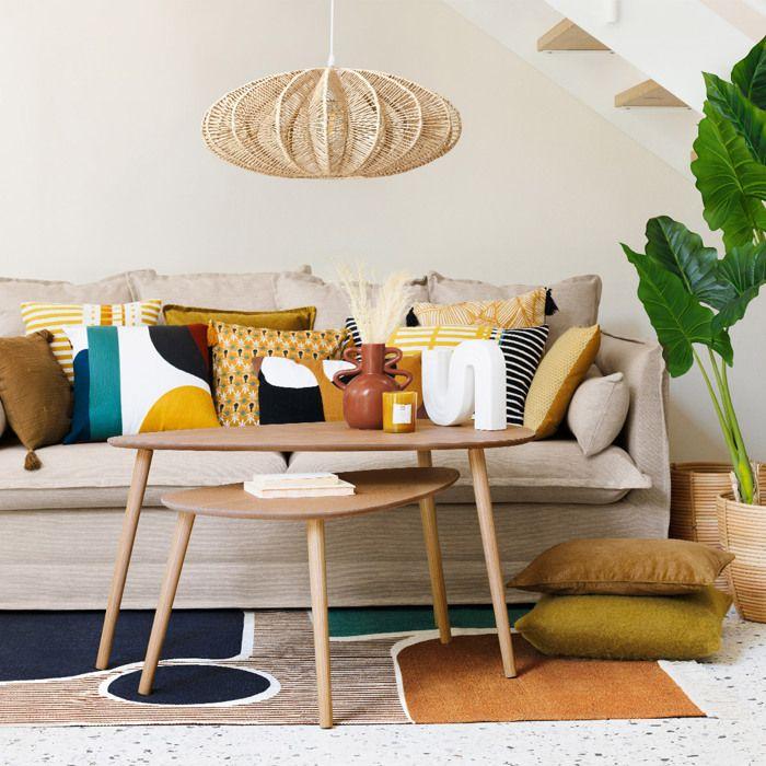 Coussin Motifs "Otto" Jaune 38x38cm - Atmosphera Createur D'interieur