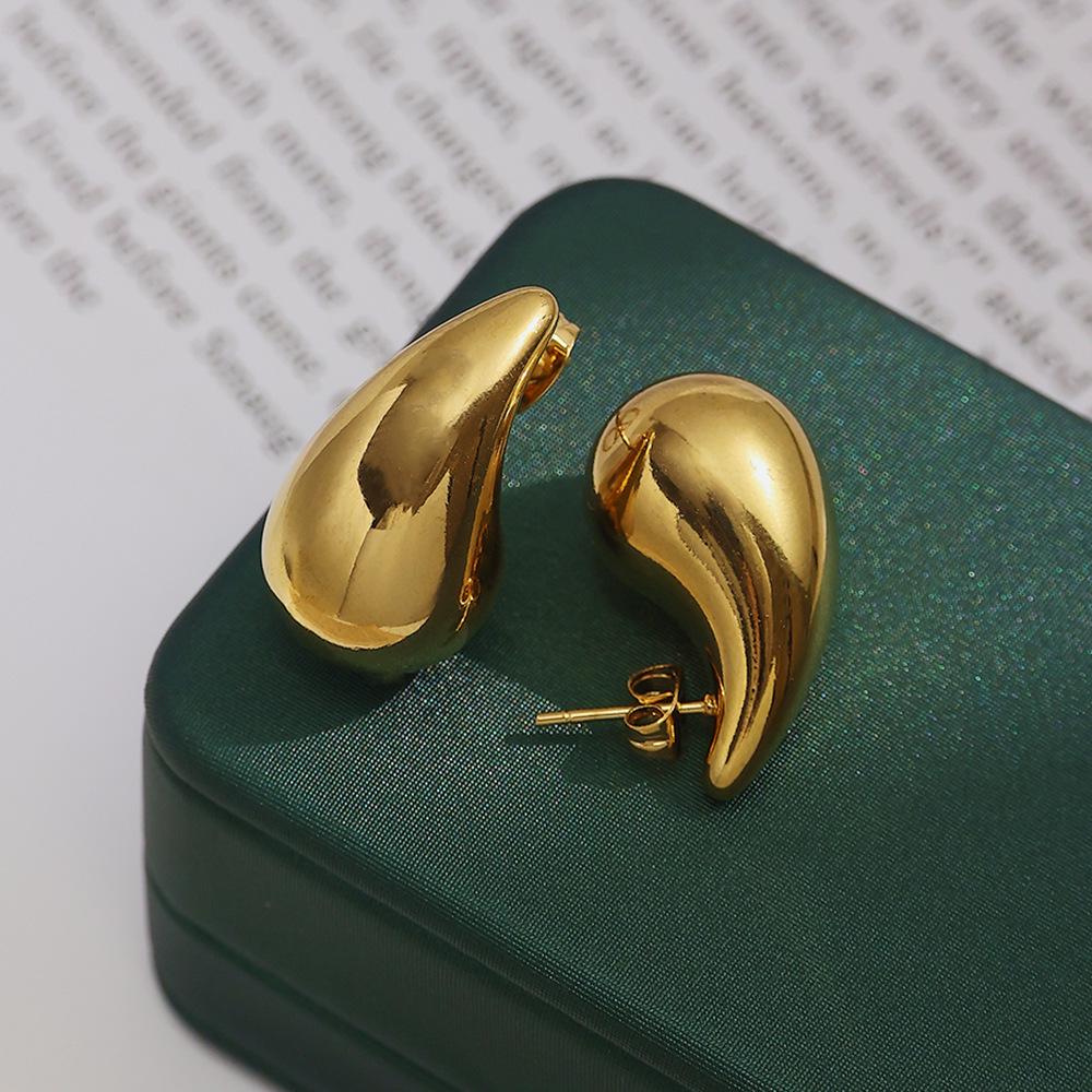 European and American INS Style Stainless Steel Water Drop Gold Ear Studs