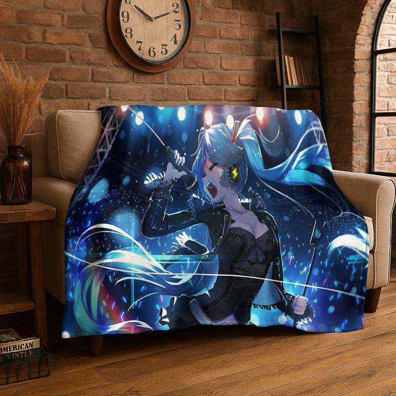 

Music Girl M-MIKU Cartoon Flannel Blanket Soft Warm Throw Blanket for Bedroom Living Room Bed Travel Camping Picnic Gift 75x90cm