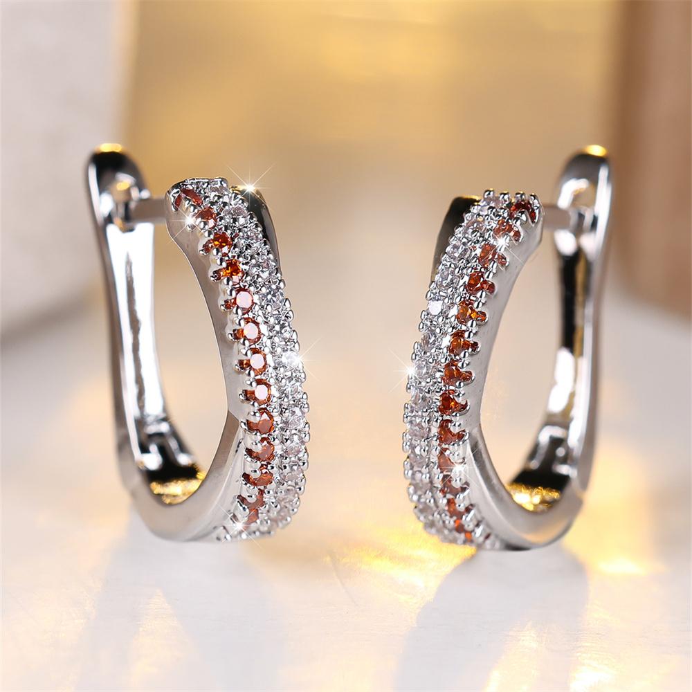 Cute Blue Rose Red Hoop Earring Green Crystal Multicolor Zircon Earrings For Women Vintage  Silver Color Wedding Jewelry