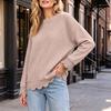 Women's Loose Fit Long Sleeve Neck Sweatshirt with Hem Drop Shoulder Color Pullover
