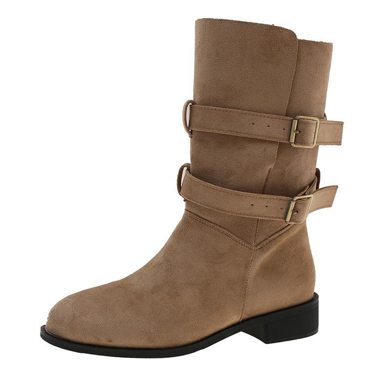 Fashion European and American Style Retro Matte Polished Cowhide Women's Boots 2025 Autumn and Winter Trendy Medium Boots Knight Boots