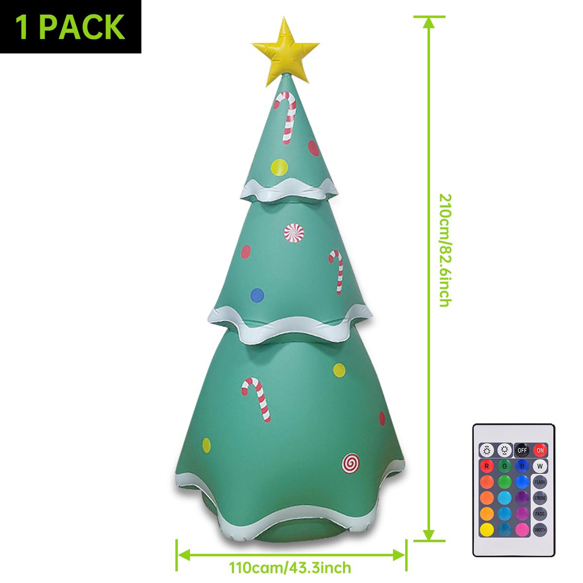 

7 футов Надувная Рождественская елка Уличные Рождественские украшения со встроенными яркими светодиодными огнями с пультом дистанционного управления для сада, газона, вечеринки зелёный