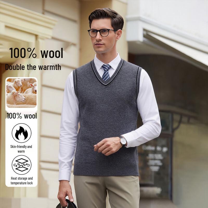 POLOMEISDO Men's 100% Merino Wool V-Neck Knit Vest
