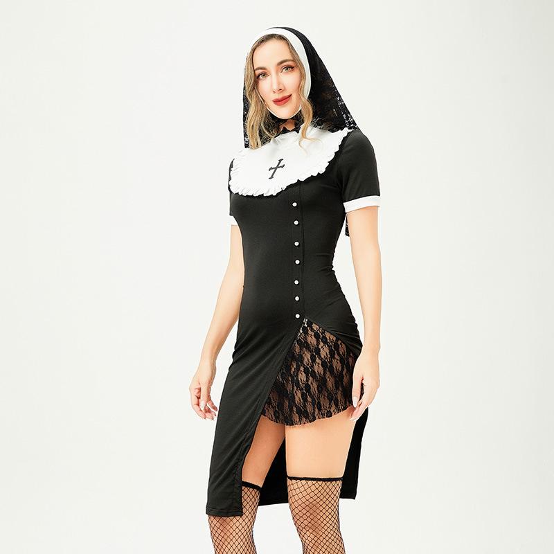 Halloween adult costume female vampire sexy cross nun costume cos uniform dress show costume