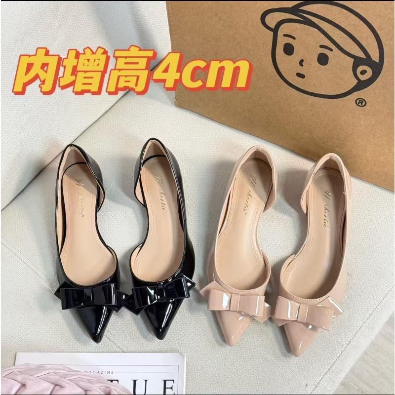 Beautiful Pointed Bow Shallow Mouth Single Shoes Women's New Patent Leather Evening Shoes Mary Jane Shoes