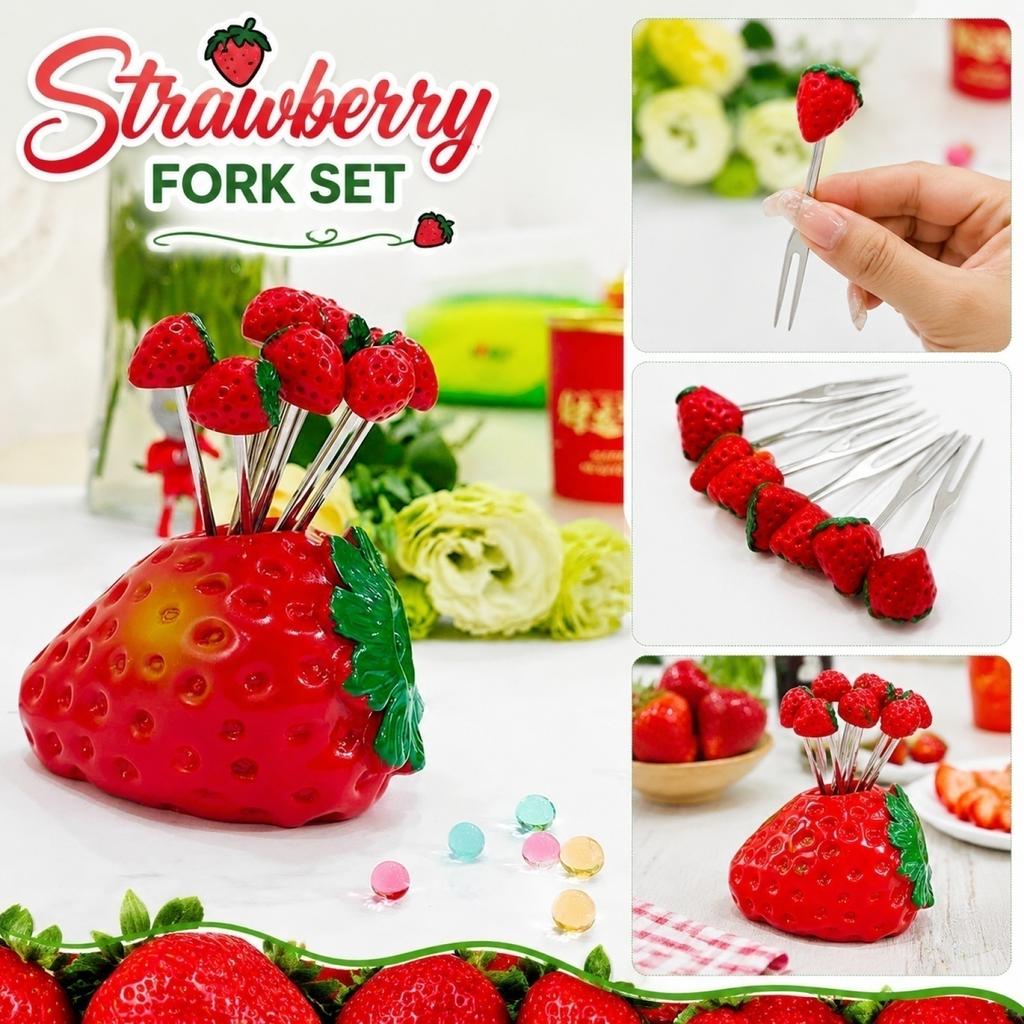 Edelstahl Obstgabel Set mit Erdbeer-Design Halter 6 Stück Vorspeisengabeln für Party-Servieren und Küchengebrauch
