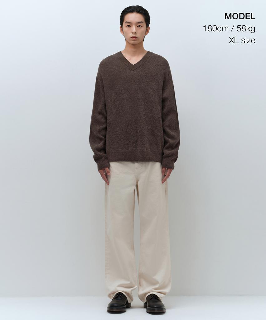 MUSINSA STANDARD [Victoria Wool] Minimal Ribbed V-Neck Knit [Brown]
